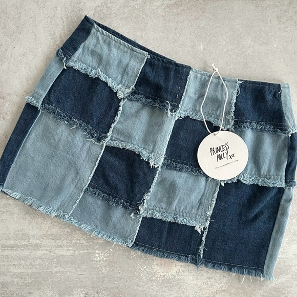 Princess Polly Sirena Patchwork Denim Mini Skirt, Blue S US 6 - Picture 3 of 7